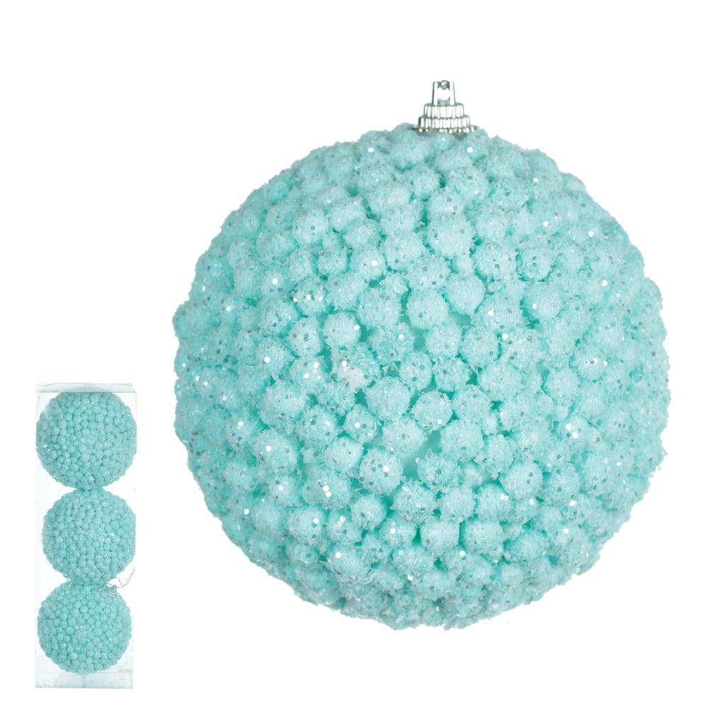 BOLA DECORADA NATAL C/3 PVC (AZUL) 10cm