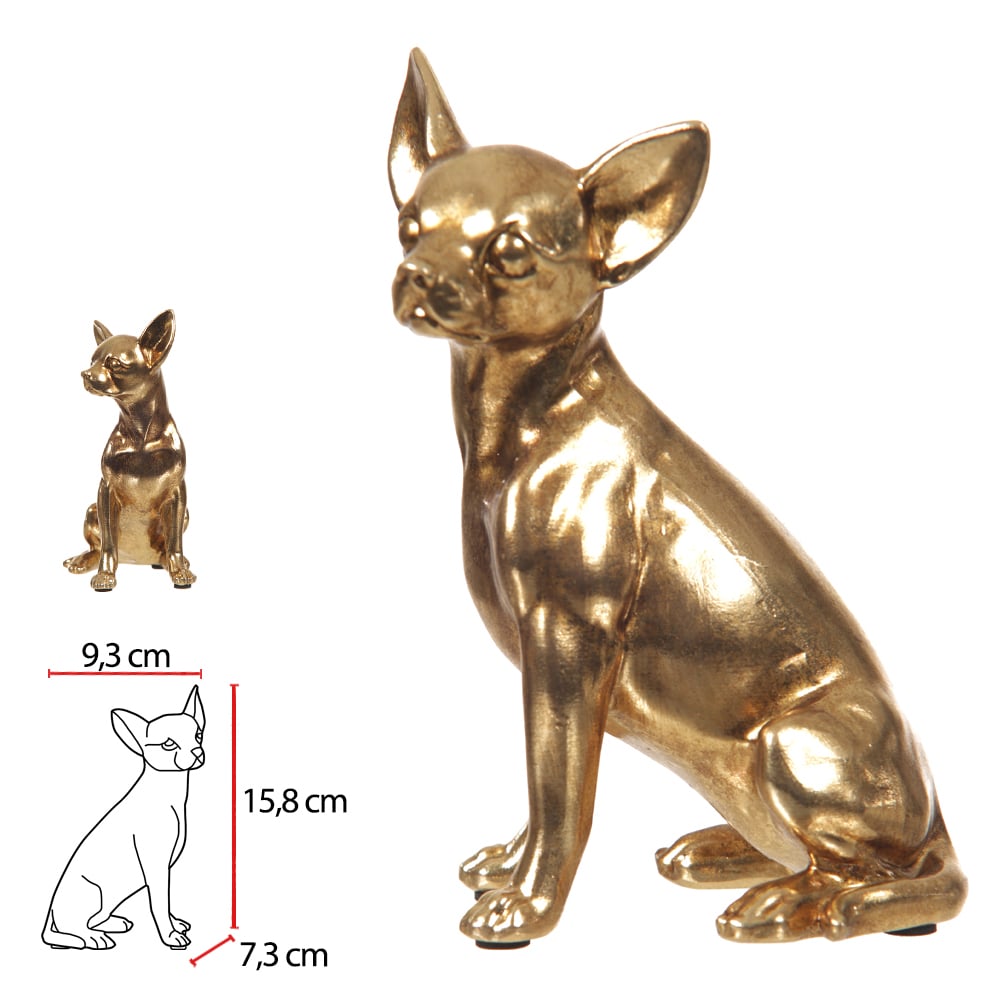 ESCULTURA DECORATIVA POLIRESINA CACHORRO (DOURADO) 15,8X7,3X9,3cm