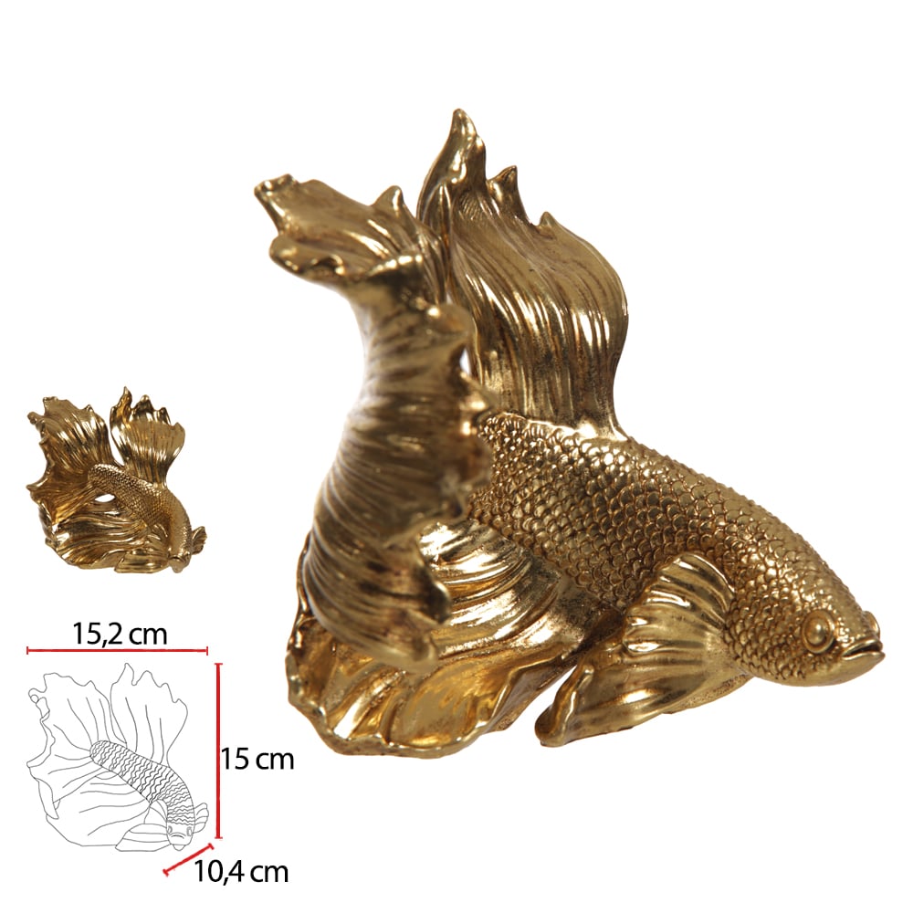 ESCULTURA PEIXE POLIRESINA (DOURADO) 15,2X10,4X15cm