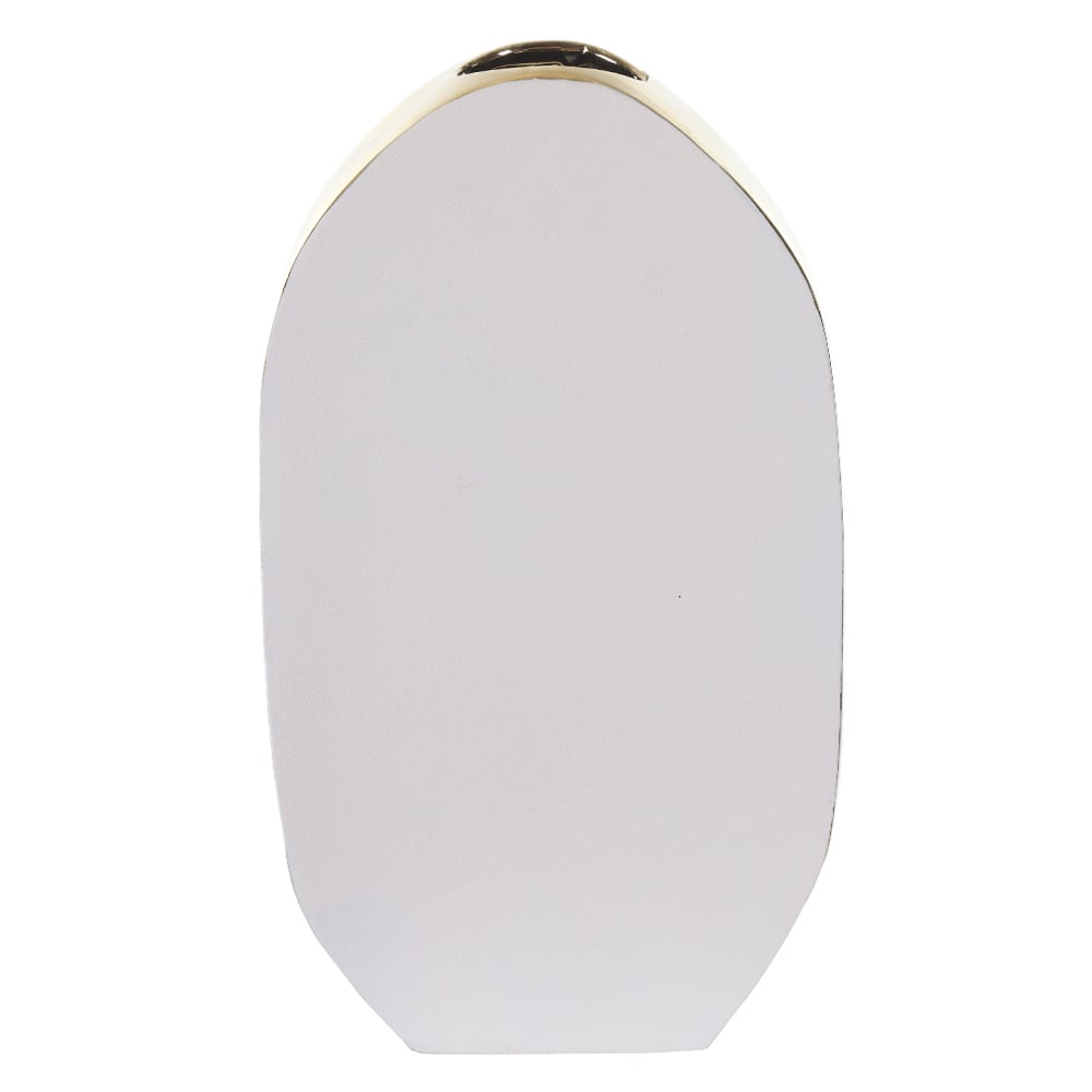 VASO DECORATIVO CERAMICA TEXTURIZADO (BRANCO DOURADO) 37,5X22X8,5cm
