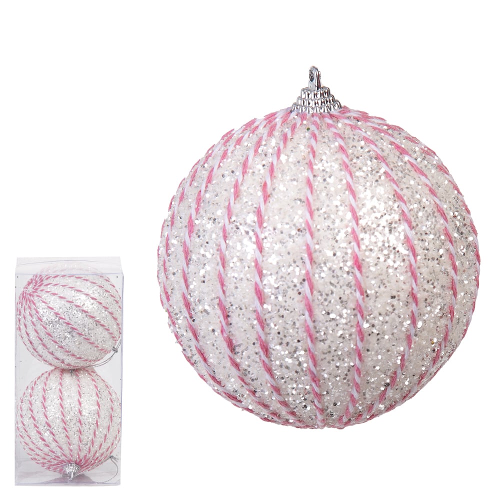 BOLA DECORADA NATAL C/2 UND PVC (BRANCO) 10cm