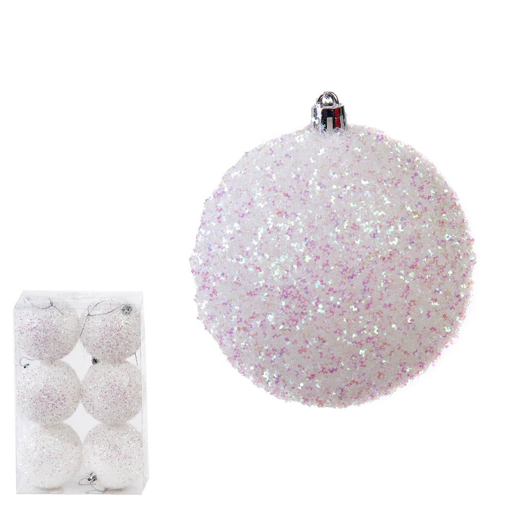 BOLAS DECORADAS NATAL C/6 UND PVC (BRANCO) 8D