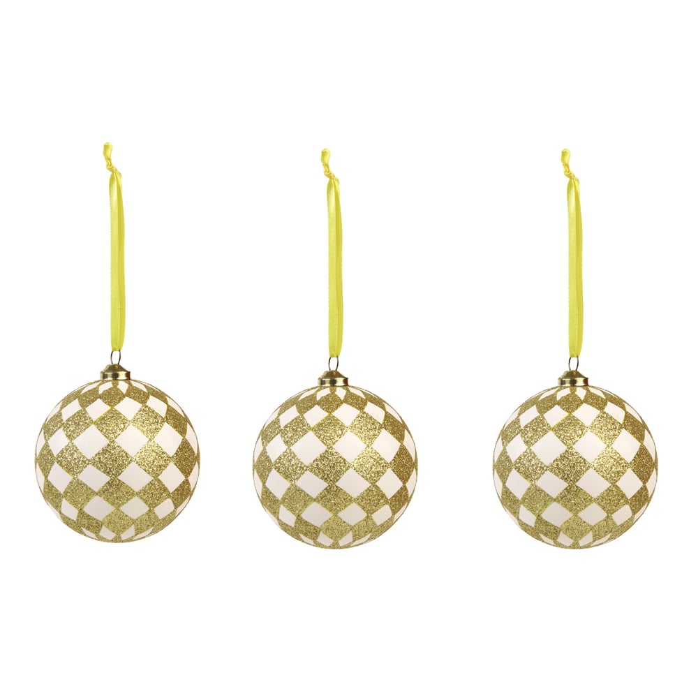 BOLA DECORADA NATAL C/3 UND PVC (DOURADO) 8cm