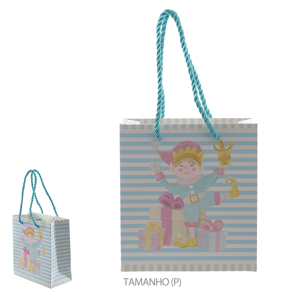 SACOLA DE PAPEL ELFO CANDY (COLORIDO) 15,5X14,3X7cm