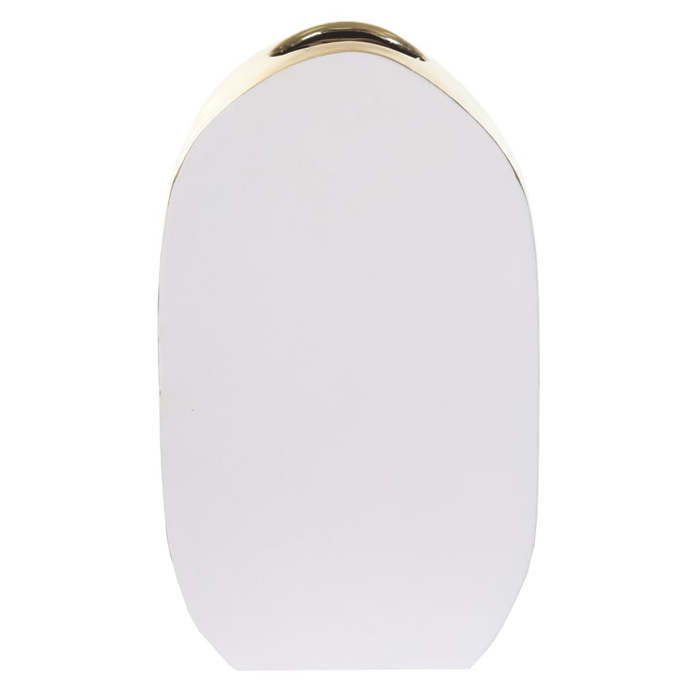 VASO DECORATIVO CERAMICA TEXTURIZADO (BRANCO DOURADO) 29,5X17,5X7,5cm