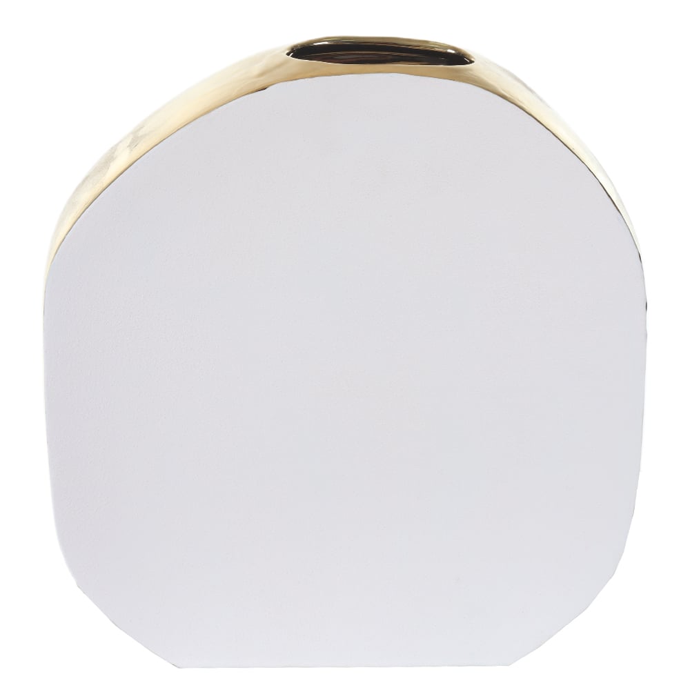 VASO DECORATIVO CERAMICA TEXTURIZADO (BRANCO DOURADO) 28X26,5X6,5cm
