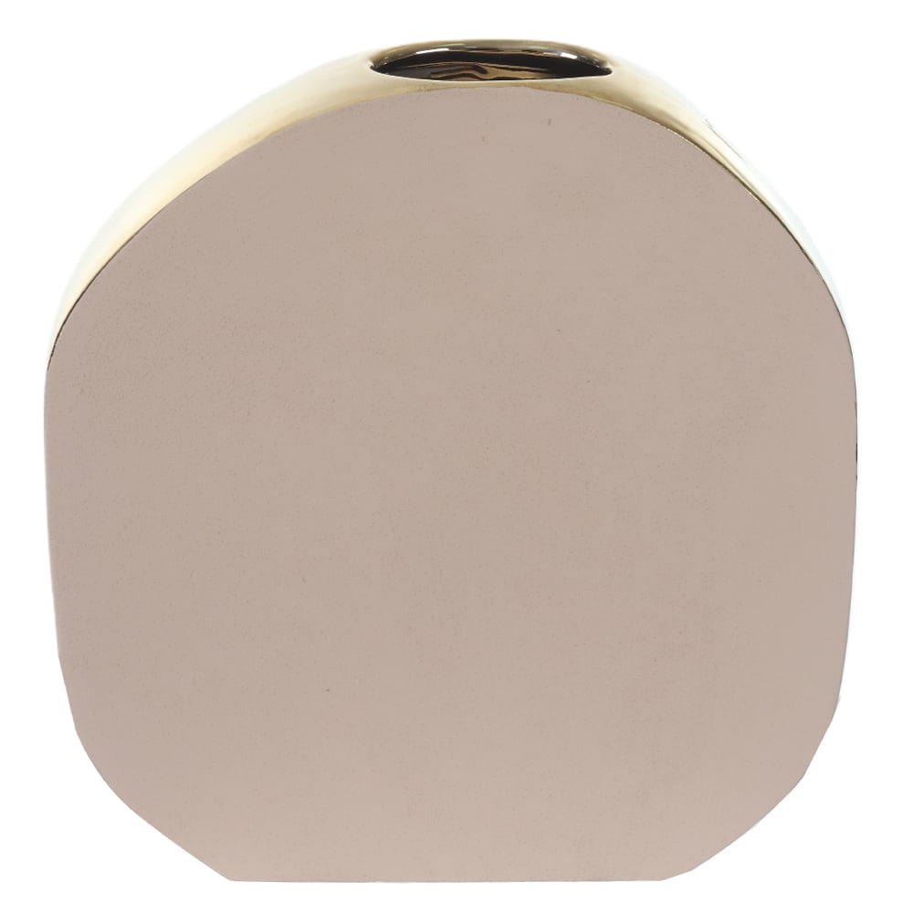 VASO DECORATIVO CERAMICA TEXTURIZADO (BEGE DOURADO) 28X26,5X6,5cm