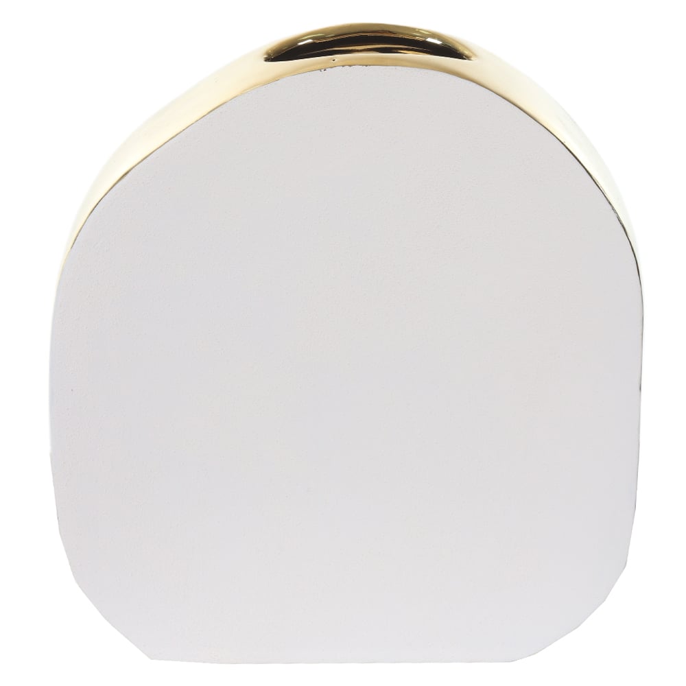 VASO DECORATIVO CERAMICA TEXTURIZADO (BRANCO DOURADO) 22X20,5X6cm
