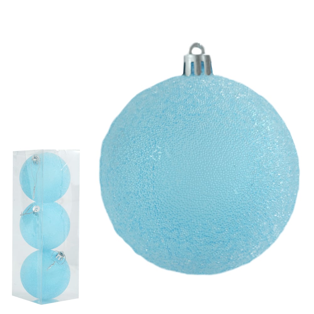 BOLA DECORADA NATAL C/3 UND PVC (AZUL) 8cm