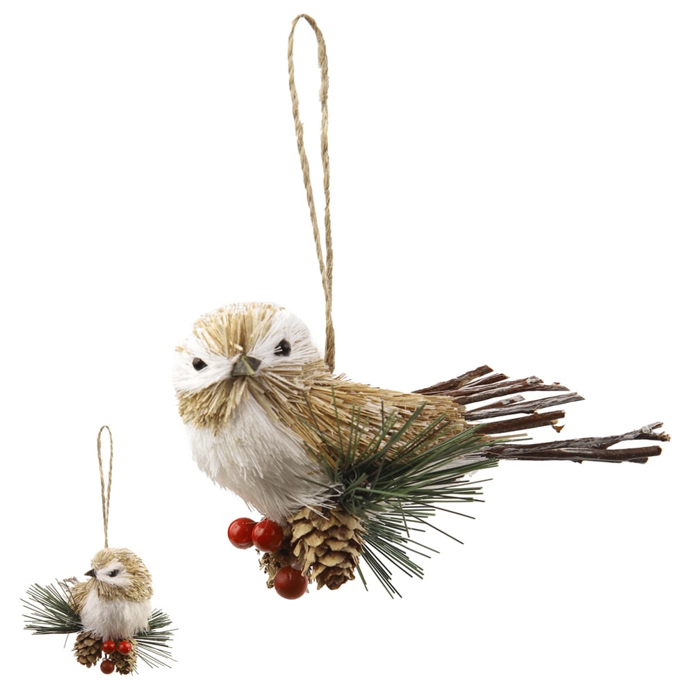 ENFEITE NATAL PASSARO (BEGE MARROM BRANCO) 10X13X5cm