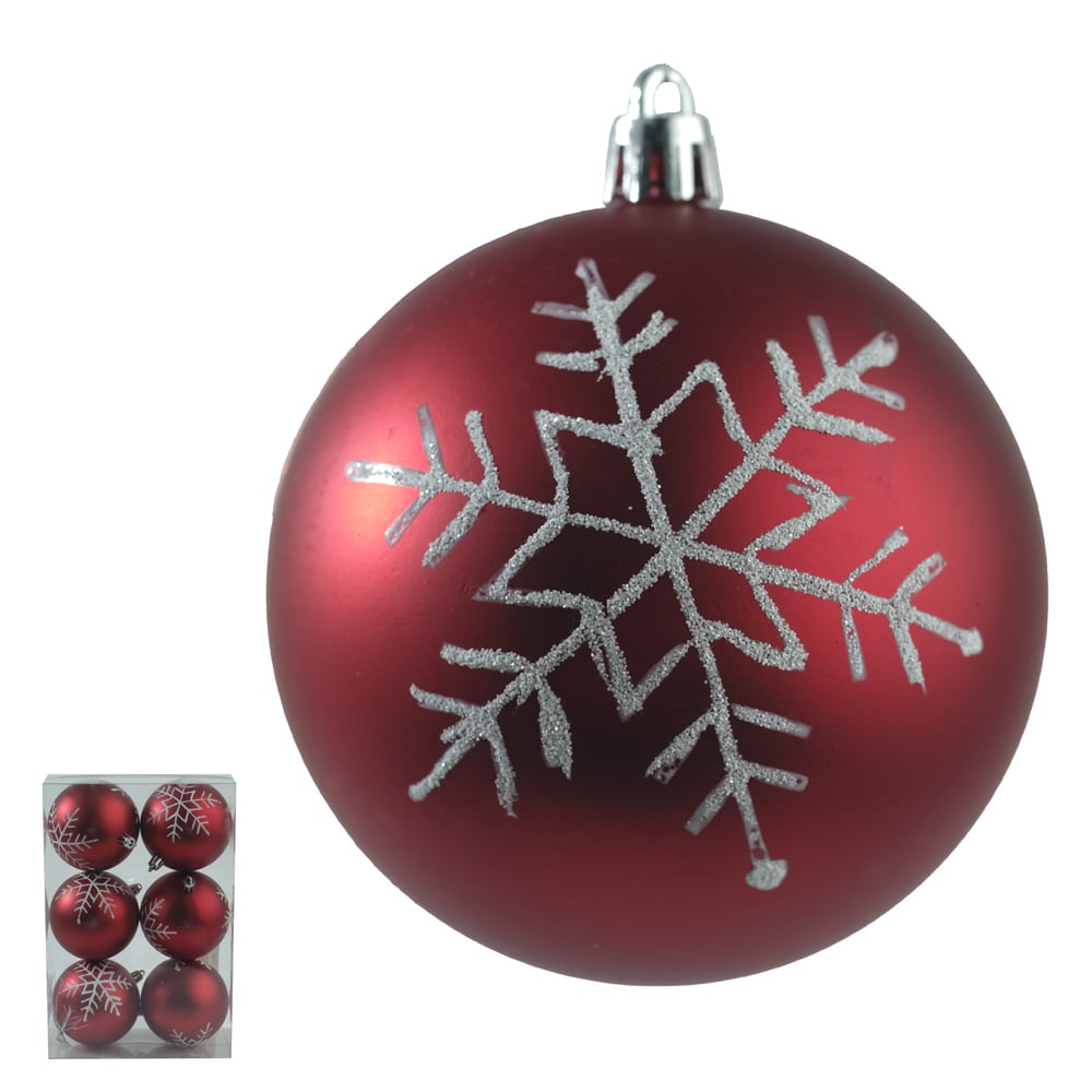 BOLA DECORADA NATAL C/6 UND PVC (VERMELHO) 8cm
