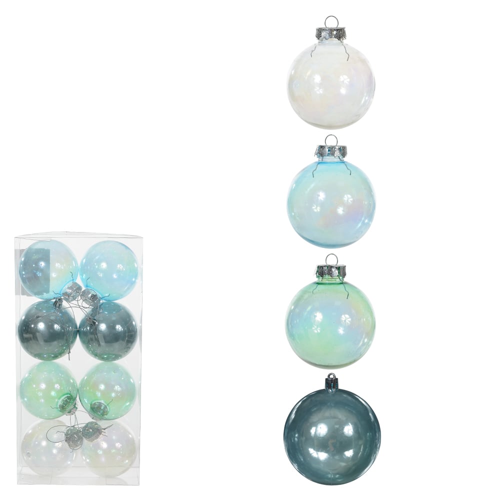 BOLAS DECORADAS NATAL C/8 PECAS (AZUL BRANCO) 8D