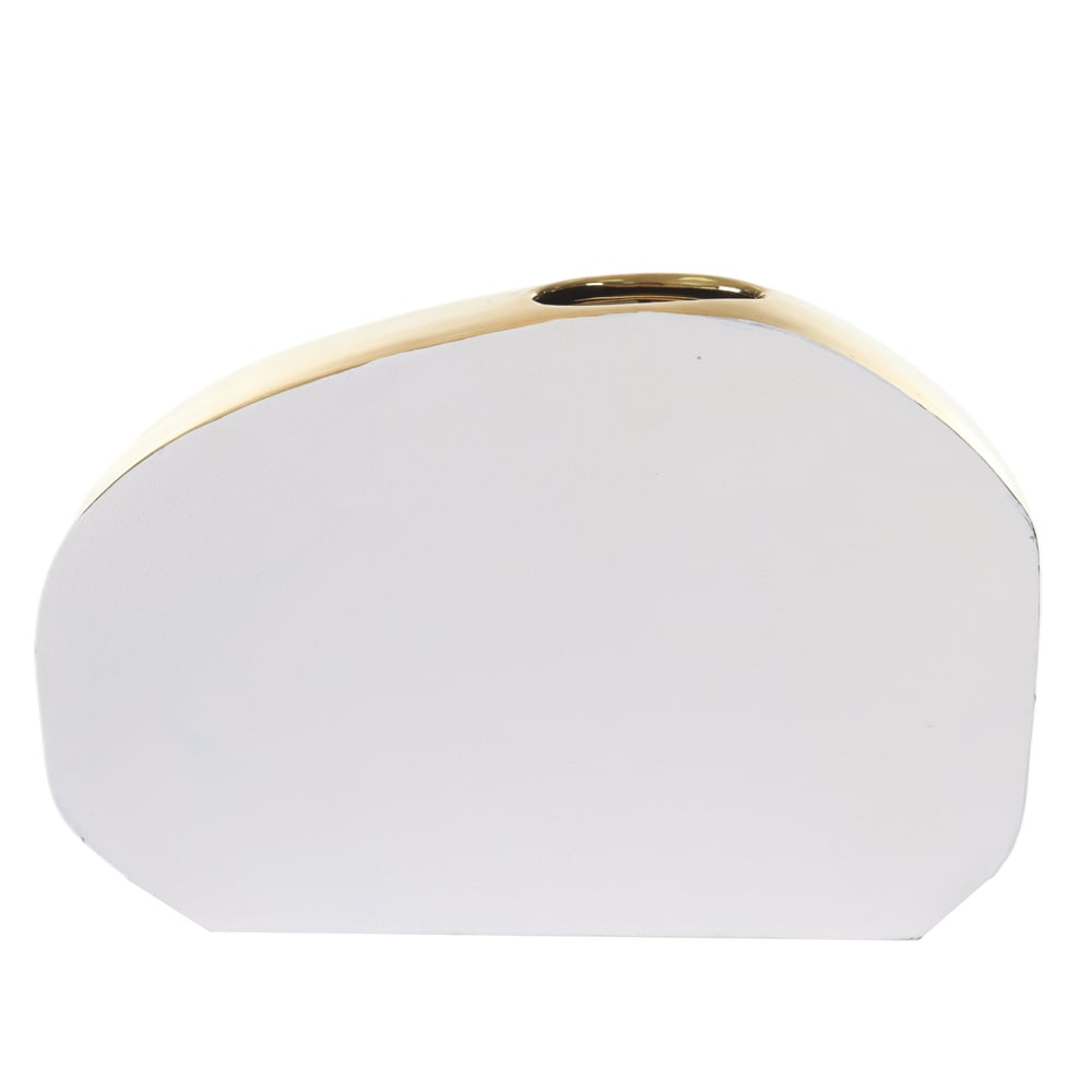 VASO DECORATIVO CERAMICA TEXTURIZADO (BRANCO DOURADO) 22X33X7cm