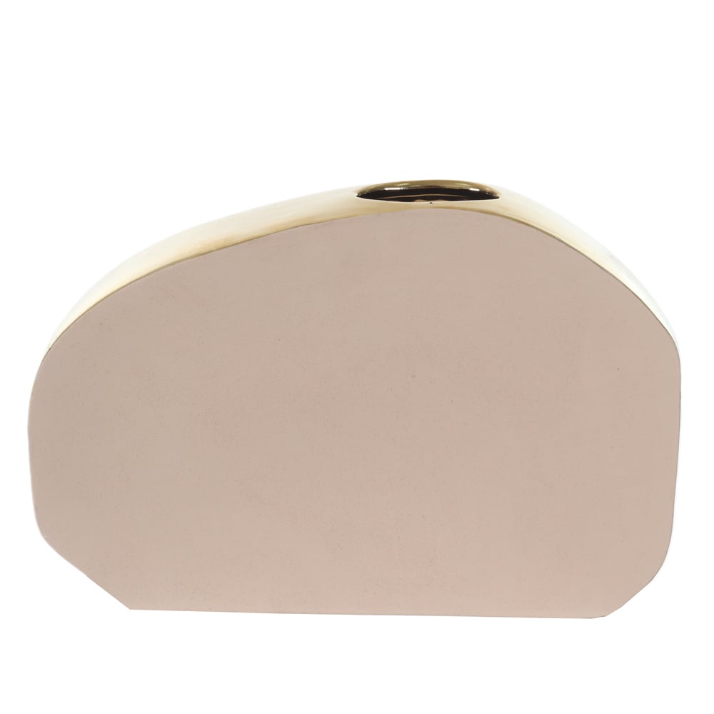 VASO DECORATIVO CERAMICA TEXTURIZADO (BEGE DOURADO) 22X33X7cm