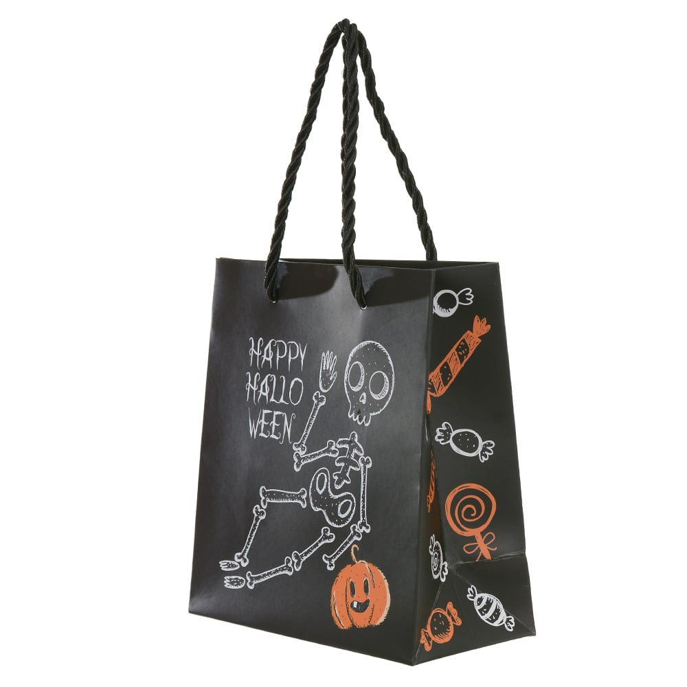 SACOLA DE PAPEL CAVEIRA (PRETO LARANJA) 15,5X14,3X7cm