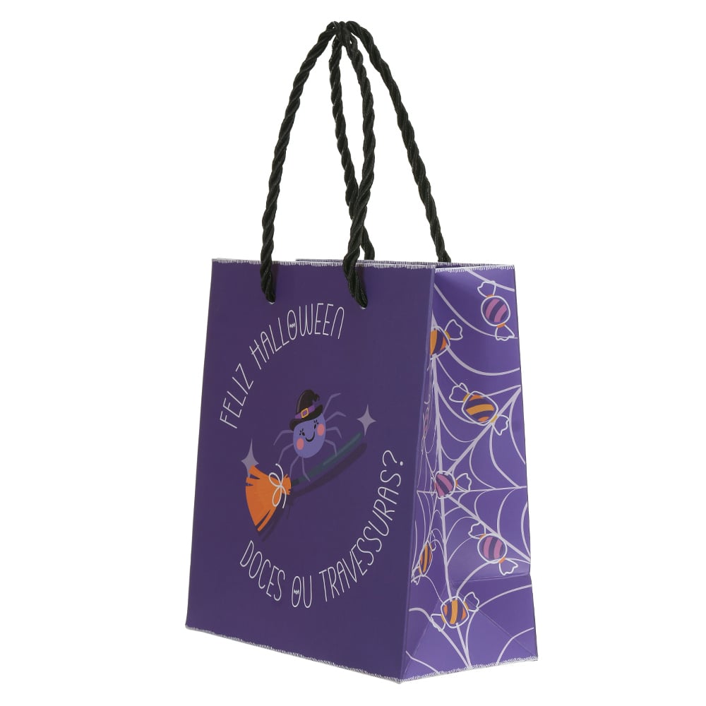 SACOLA DE PAPEL DOCES OU TRAVESSURAS (ROXO) 15,5X14,3X7cm