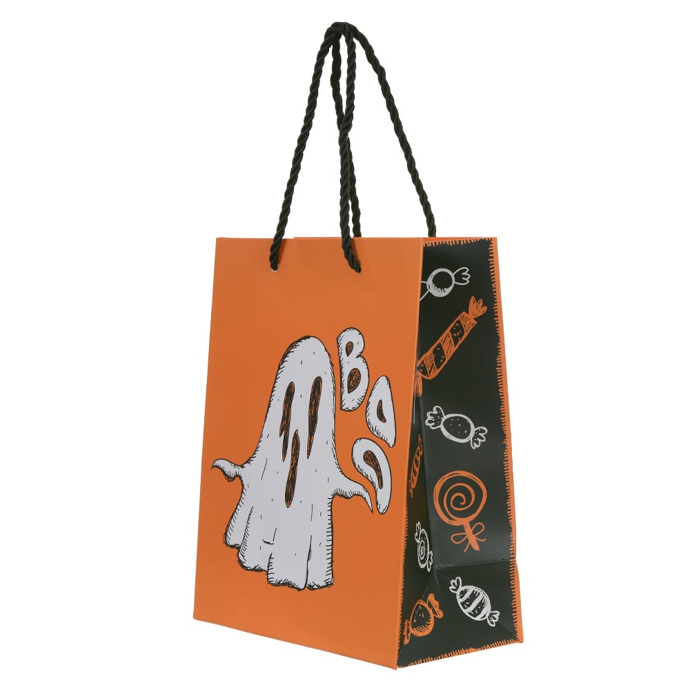 SACOLA DE PAPEL FANTASMA (LARANJA PRETO) 23X18X10cm