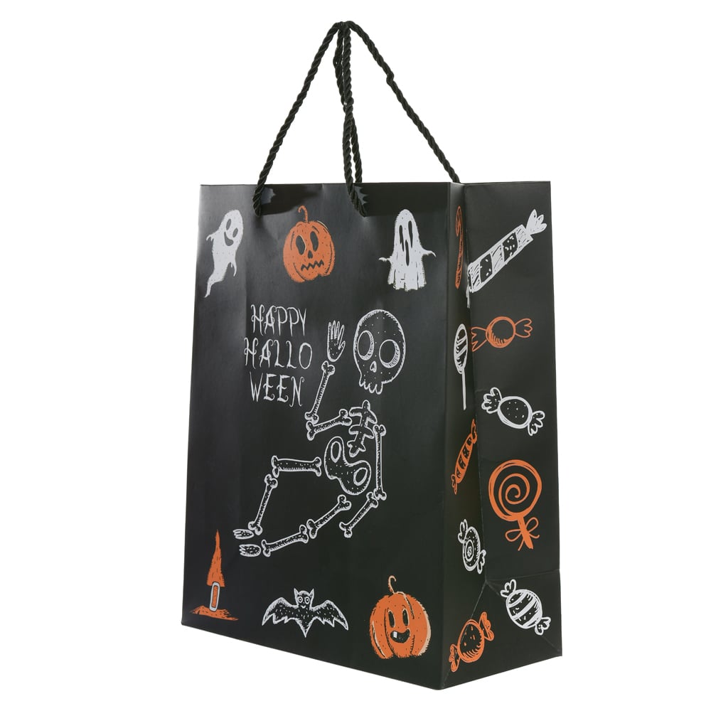 SACOLA DE PAPEL CAVEIRA (PRETO LARANJA) 32X26X12cm
