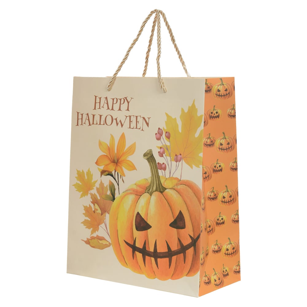 SACOLA DE PAPEL ABOBORA (LARANJA BEGE) 32X26X12cm