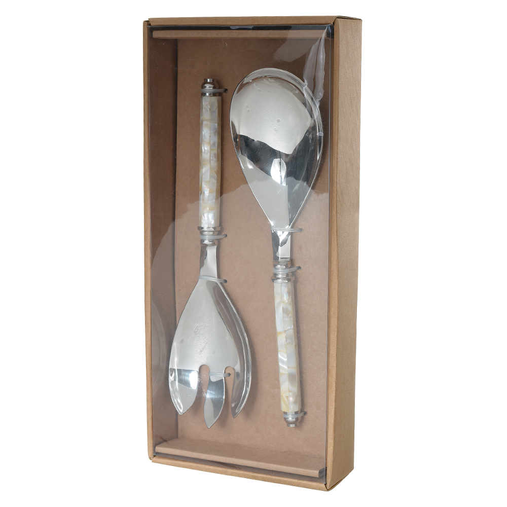 TALHERES DE SALADA ACO INOX 26,5X7X2,5cm MADREPEROLA (PRATA)