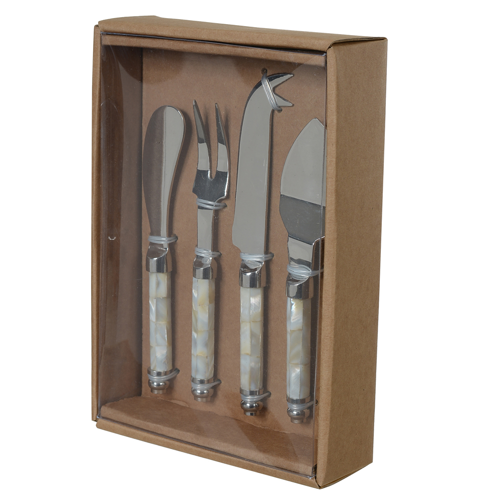 CJ TALHERES QUEIJO ACO INOX 17X4,5X1,8cm MADREPEROLA (PRATA)