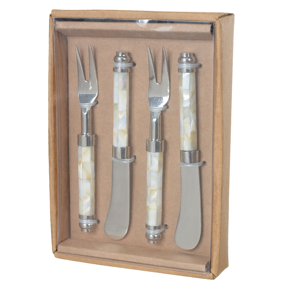 CJ APERITIVOS ACO INOX 13,7X1,6X1,4cm MADREPEROLA (PRATA)