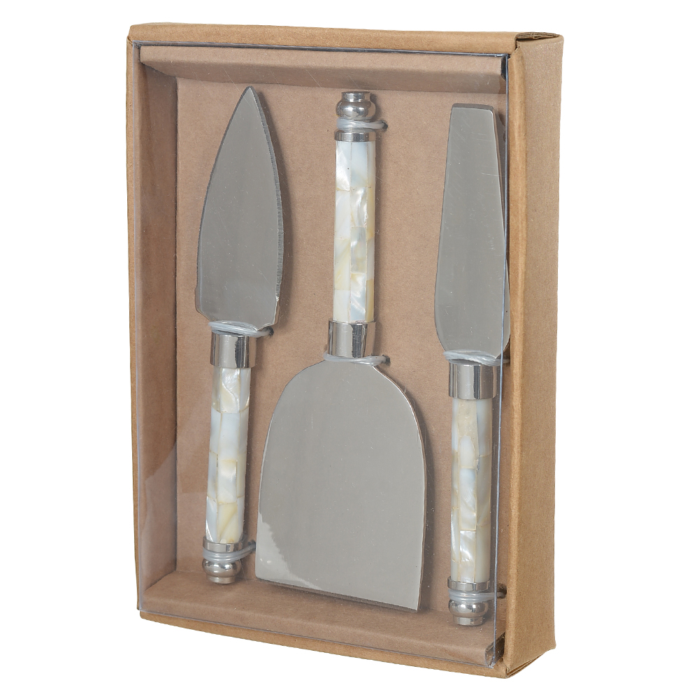 CJ FACAS QUEIJO ACO INOX 14,2X5,3X1,4cm MADREPEROLA (PRATA)