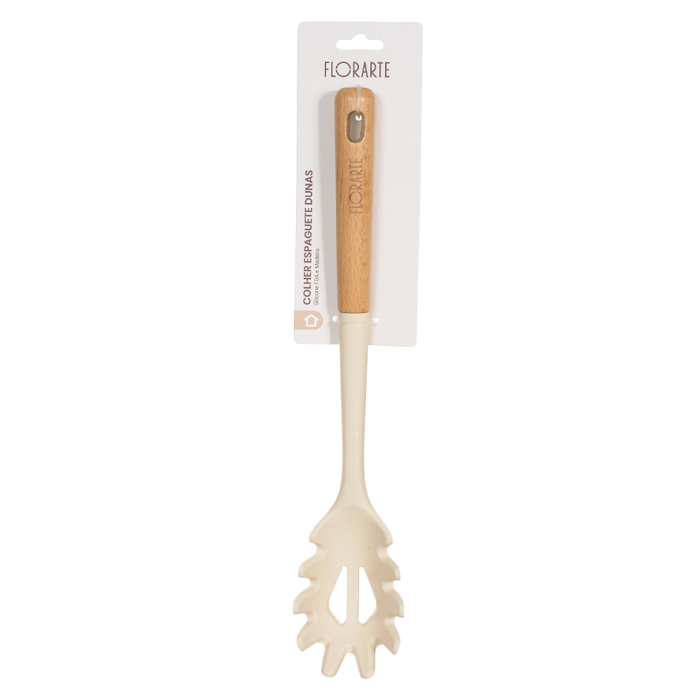 COLHER ESPAGUETE SILICONE 33cm C/ CABO DE MADEIRA DUNAS (BEGE)
