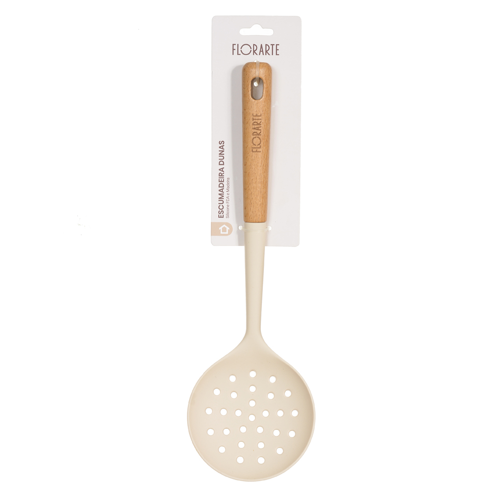 ESCUMADEIRA SILICONE 32,5cm C/ CABO DE MADEIRA DUNAS (BEGE)