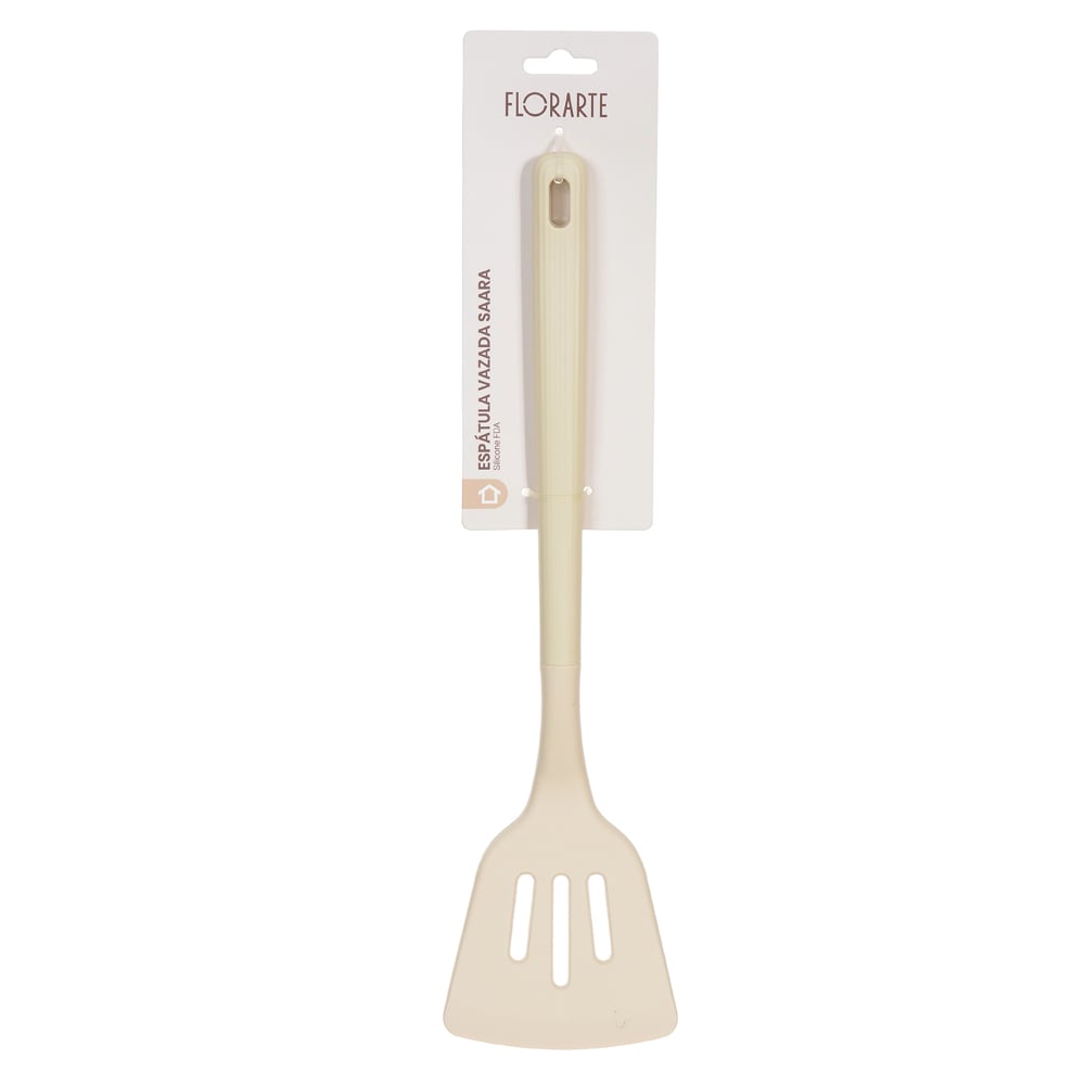 ESPATULA VAZADA SILICONE 32cm C/ CABO CANELADO SAARA (BEGE)