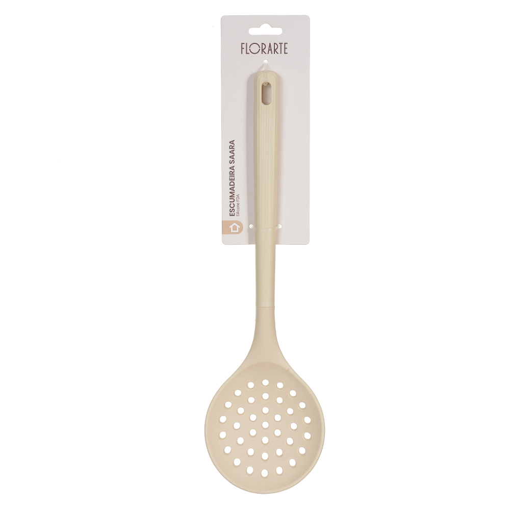 ESCUMADEIRA SILICONE 33,5cm C/ CABO CANELADO SAARA (BEGE)