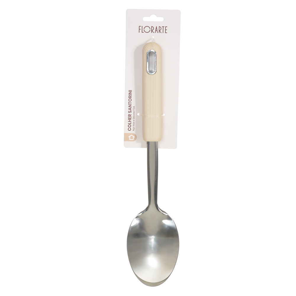 COLHER ACO INOX 31,7cm C/ CABO CANELADO SANTORINI (BEGE)