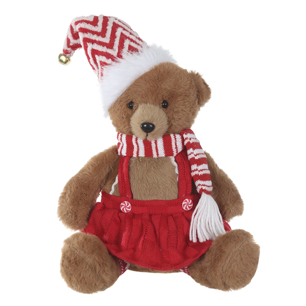BONECO NATAL URSO MENINA SENTADA (VERMELHO) 28cm