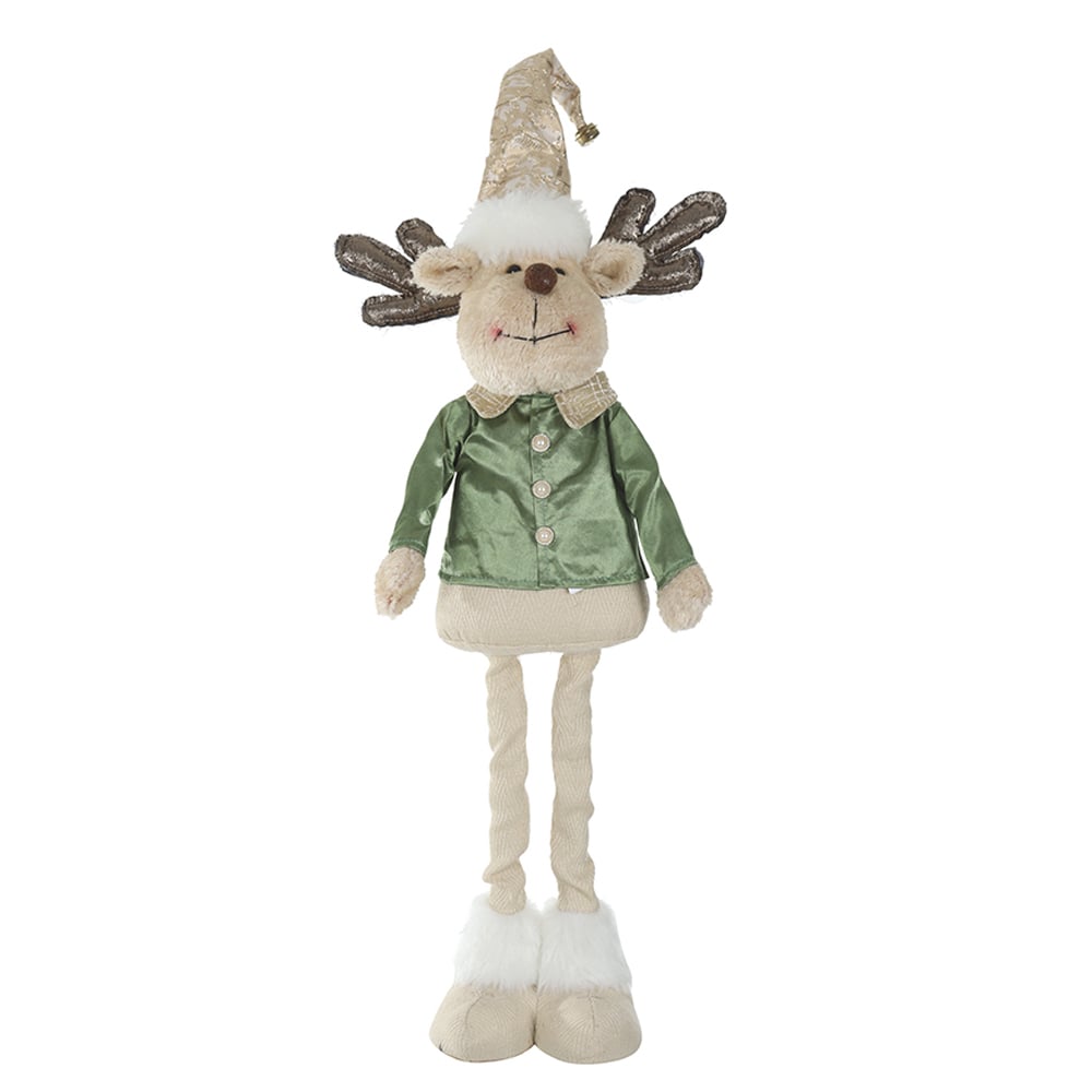 BONECO NATAL RENA EM PE C/EXTENSOR (VERDE DOURADO) 74cm