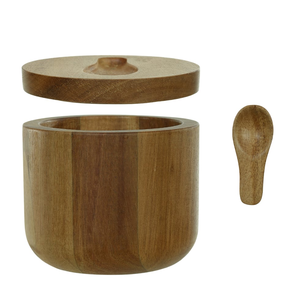 POTE DE SAL MD ACACIA 9,6X10cm C/ COLHER (BEGE)