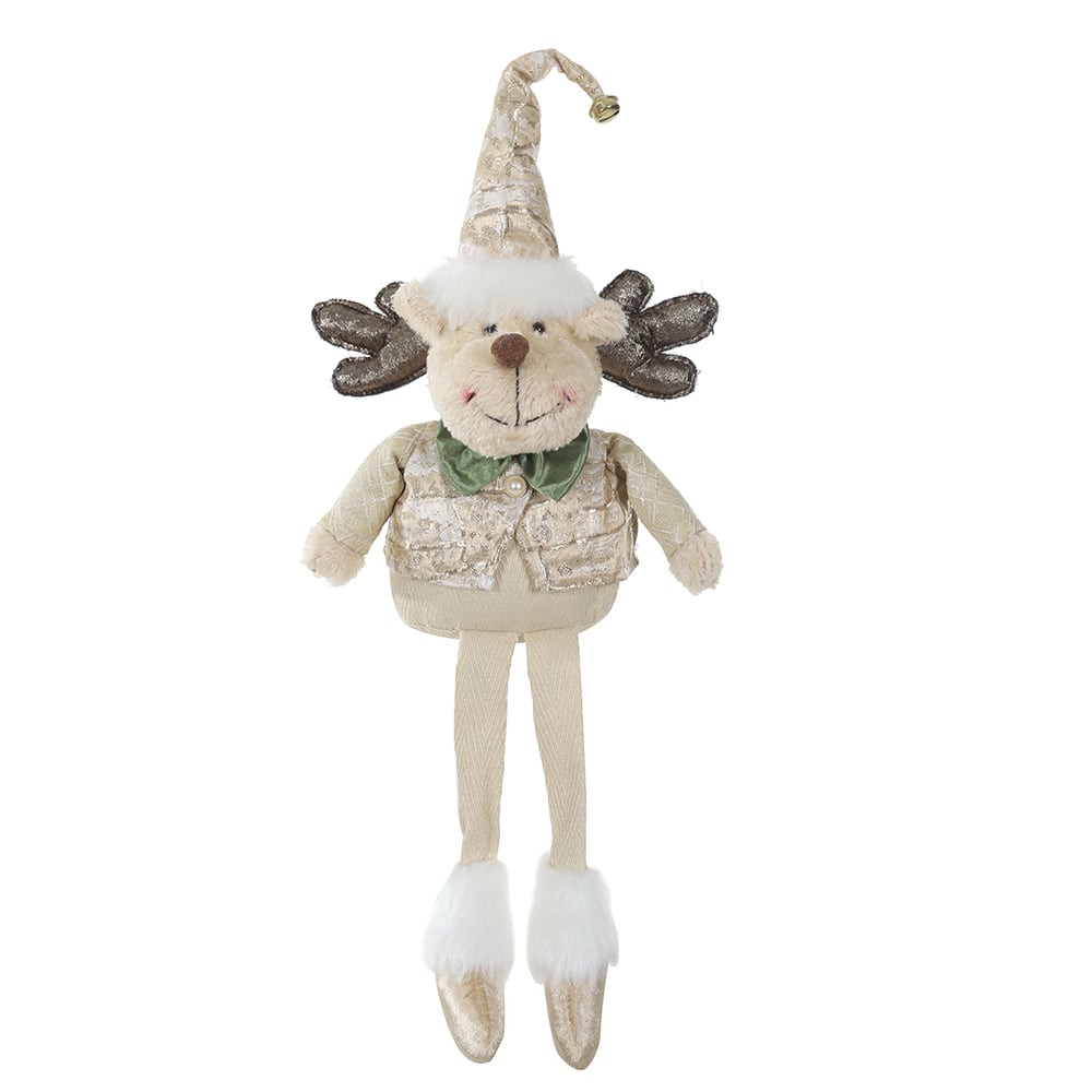 BONECO NATAL RENA SENTADA (VERDE DOURADO) 34cm