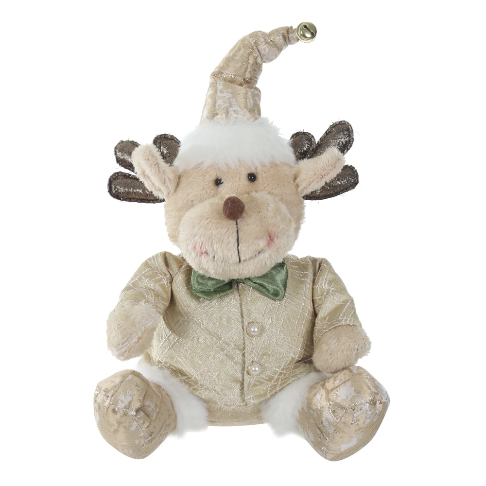 BONECO NATAL RENA SENTADA (VERDE DOURADO) 40cm