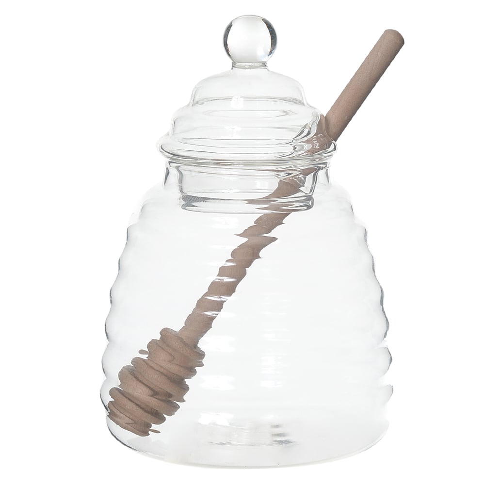MELEIRA VIDRO BORO 450ml 14X10cm C/PEGADOR BAMBOO (TRANSPARENTE)