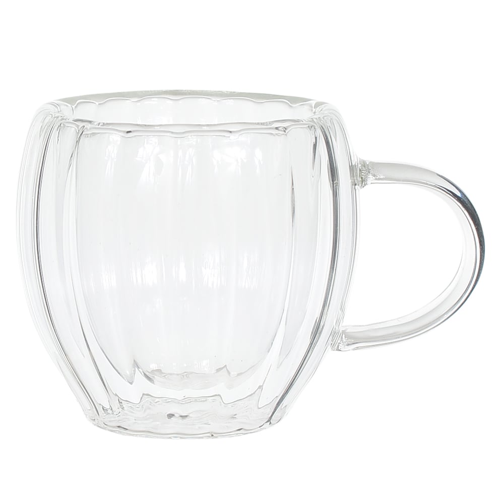 CONJUNTO XICARAS VIDRO BORO 80ml 6,5X10cm PAREDE DUPLA C/2 PECAS CANELADA (TRANS