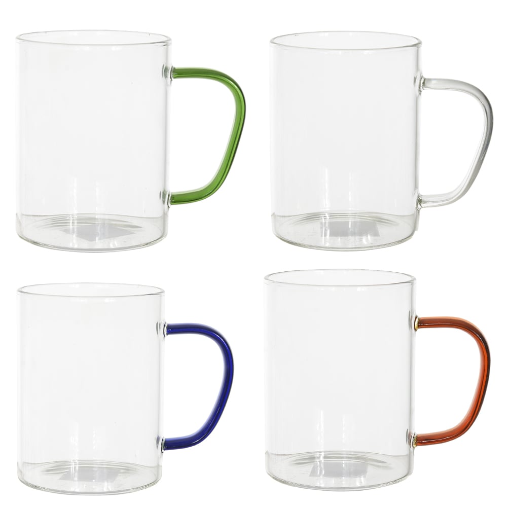 CJ CANECAS VIDRO BORO 390ml 10X12X8cm C/4 PCS ALCA COLORIDA (TRANSPARENTE)
