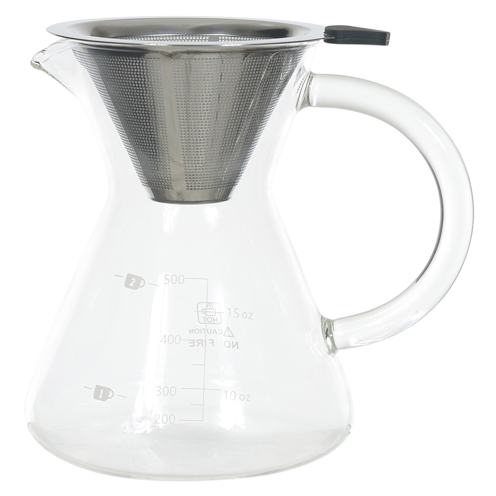 PASSADOR DE CAFE VIDRO BORO 500ml 15X16X12cm C/FILTRO ACO INOX (TRANSPARENTE)