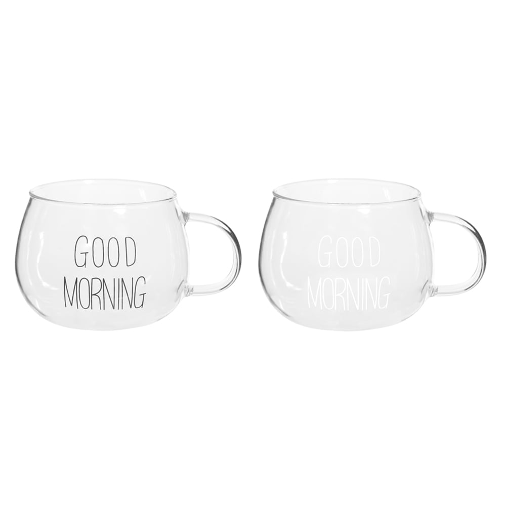 CJ CANECAS VIDRO BORO 400ml 7,5X12,5X9,5cm GOOD MORNING C/2 PCS (TRANSPARENTE)