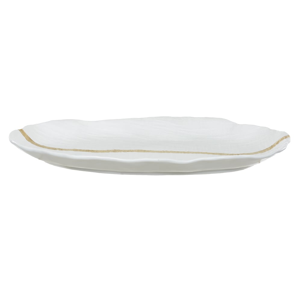 BANDEJA DECORATIVA PORCELANA (BRANCO DOURADO) 3,6X37,8X25,7cm