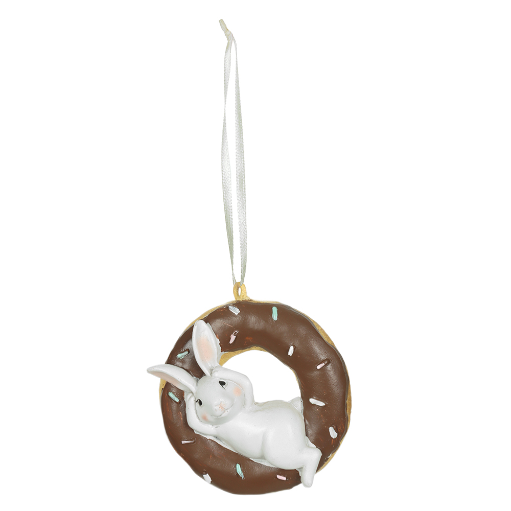 COELHO RESINA C/DONUT (BRANCO MARROM) 10cm
