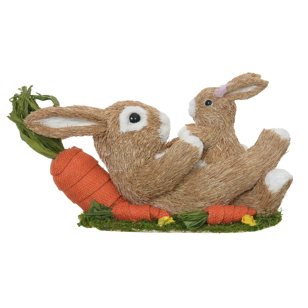 BONECO COELHO MAE E FILHO (BEGE) 15X13X39cm