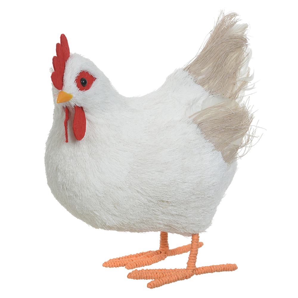 GALINHA EM PE PALHA (BRANCO) 32X19X30CM