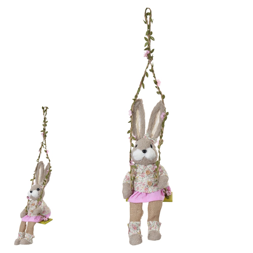 BONECA COELHA C/BALANCO (BEGE ROSA) 50X18X15cm