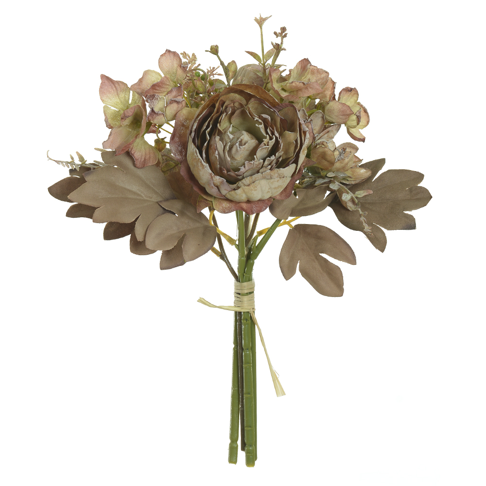 B.PEONIA RAMALHETE C/ FITA X5 (OCRE OUTONO) 30cm