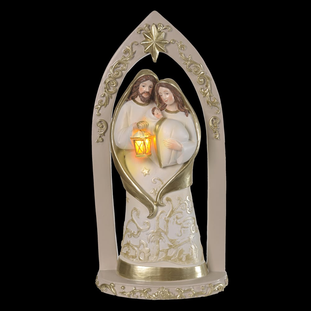 RESINA NATAL SAGRADA FAMILIA C/LED (DOURADO) 25,5X12,5cm