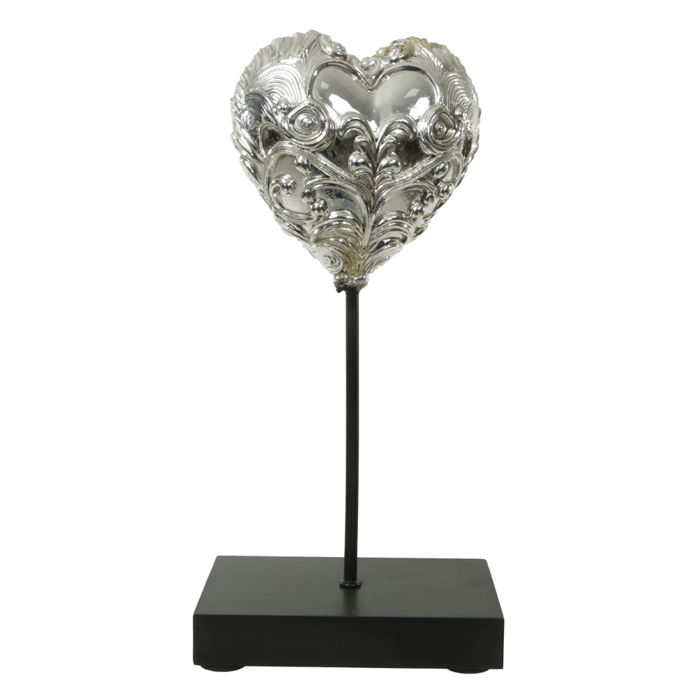 ESCULTURA DECORATIVA VIDRO CORACAO (PRATA) 25cm 12d